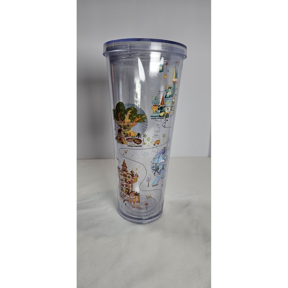 Starbucks Disney World 4 Parks Map Tumbler 24 oz Clear Cup w/ Lid (No Straw)